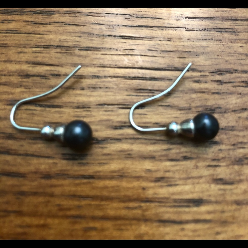 Cultured black pearl and sterling earrings